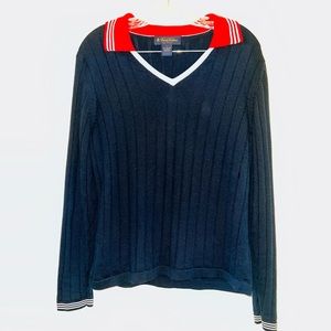 Brooks Brothers Pima Cotton Sweater Womens L V-Neck Pullover Red White Blue